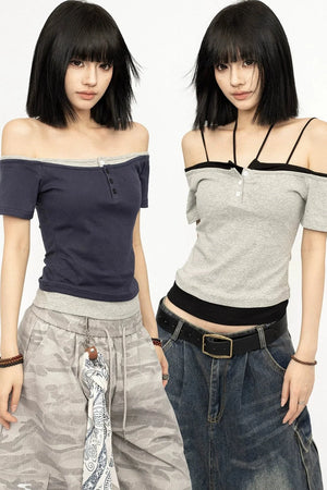Color-Blocked Off-Shoulder Top