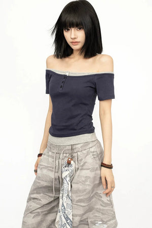 Color-Blocked Off-Shoulder Top