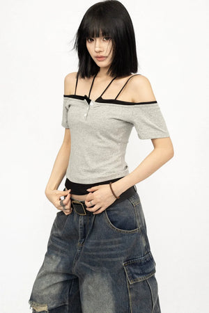 Color-Blocked Off-Shoulder Top