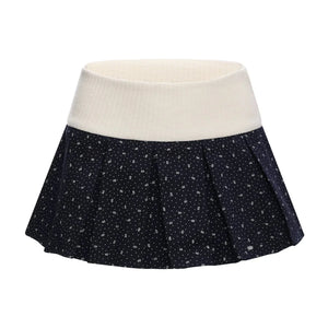 Color-Blocked Pleated Floral Skirt