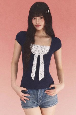 Color-Blocked Polka Dot Top