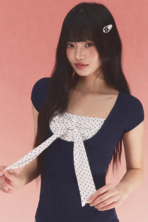 Color-Blocked Polka Dot Top