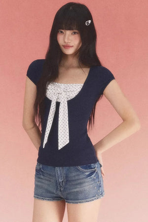 Color-Blocked Polka Dot Top