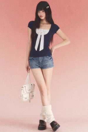Color-Blocked Polka Dot Top