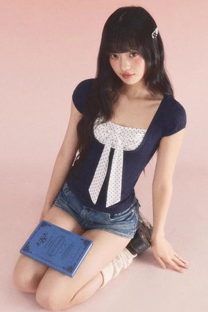 Color-Blocked Polka Dot Top