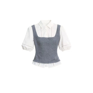 Color-Blocked Puff Sleeve Shirt Set-Up