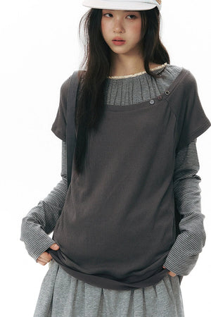 Color-Blocked Raglan Knit Blouse