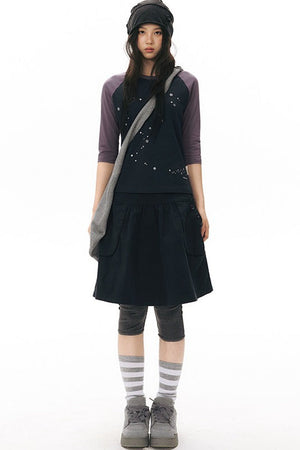 Color-Blocked Raglan Sleeve Knit Blouse