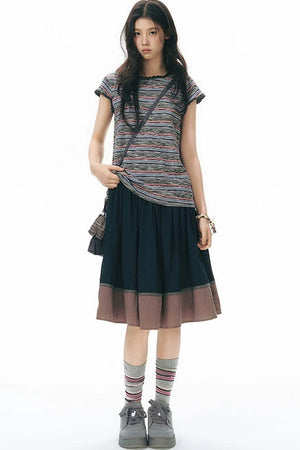 Color-Blocked Ribbon Skirt