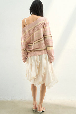 Color-Blocked Striped Knit Blouse