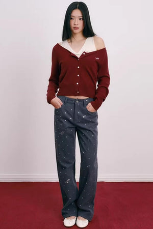Color-Blocked Velvet Knit Cardigan