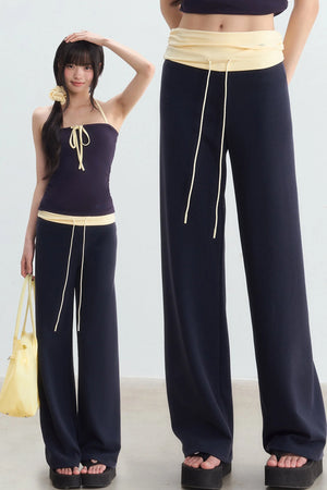 Color-Blocked Waistband Drawstring Pants