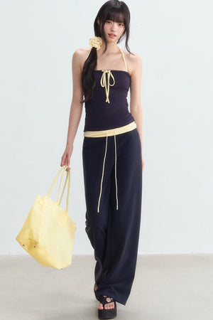Color-Blocked Waistband Drawstring Pants