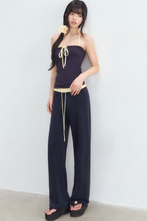 Color-Blocked Waistband Drawstring Pants
