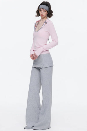 Color-Blocked Wool Knit Top Set-Up