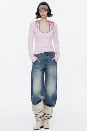 Color-Blocked Wool Knit Top Set-Up