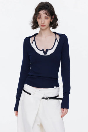 Color-Blocked Wool Knit Top Set-Up