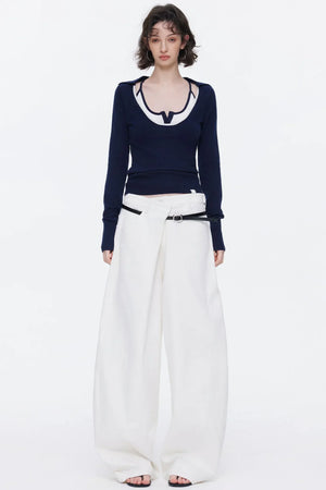 Color-Blocked Wool Knit Top Set-Up