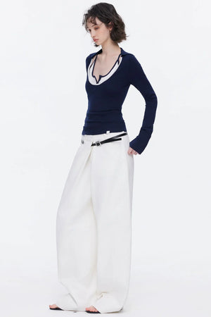 Color-Blocked Wool Knit Top Set-Up