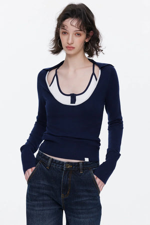 Color-Blocked Wool Knit Top Set-Up