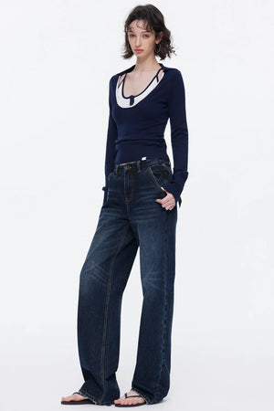 Color-Blocked Wool Knit Top Set-Up
