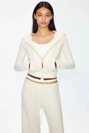 Color-Blocked Zipper Sweatshirt Top Set-Up