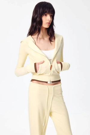 Color-Blocked Zipper Sweatshirt Top Set-Up