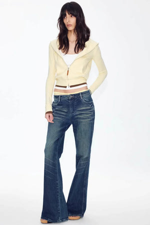Color-Blocked Zipper Sweatshirt Top Set-Up