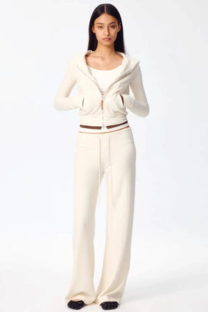 Color-Blocked Zipper Sweatshirt Top Set-Up