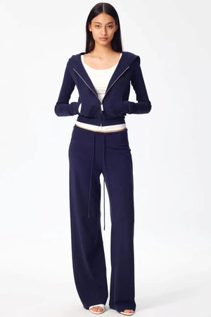 Color-Blocked Zipper Sweatshirt Top Set-Up