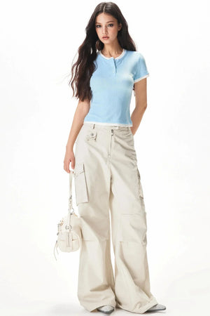 Color-Blocking Knit Short-Sleeve T-Shirt