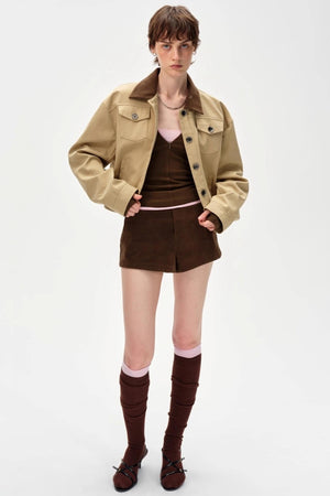 Color-Blocking Lapel Cargo Jacket