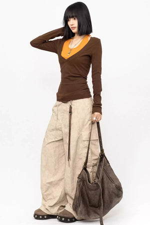 Color-Blocking Tie-Up Blouse