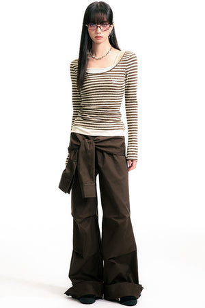 Colorblock Striped U-Neck Top