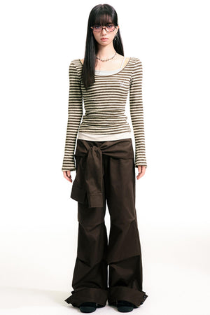 Colorblock Striped U-Neck Top