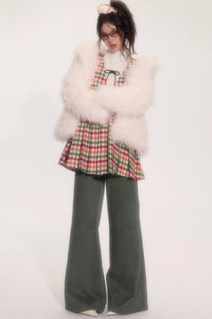Colorful Plaid Wool Vest Dress
