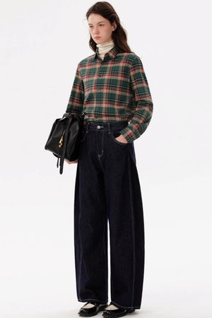Contrast Check Long Sleeve Lapel Shirt