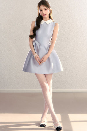 Contrast Collar Puffy Dress