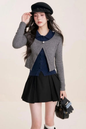 Contrast Embroidery Knit Cardigan