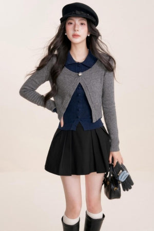 Contrast Embroidery Knit Cardigan