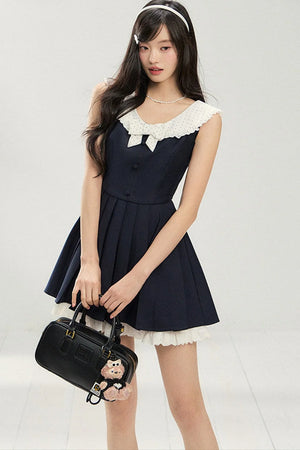 Contrast Lace Ruffle Sleeveless Dress
