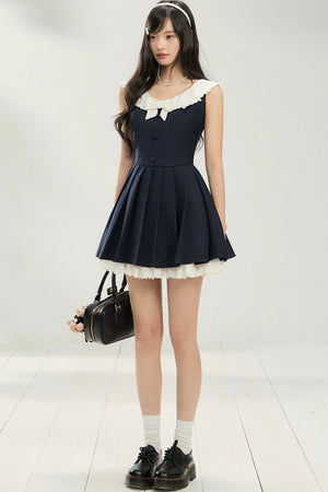 Contrast Lace Ruffle Sleeveless Dress