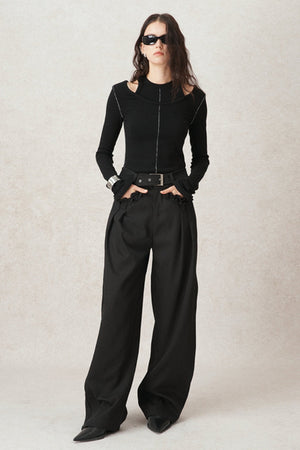 Contrast Line Round Neck Layered Top