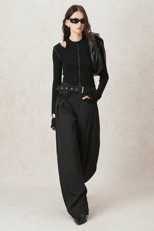 Contrast Line Round Neck Layered Top