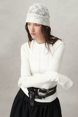 Contrast Line Round Neck Layered Top
