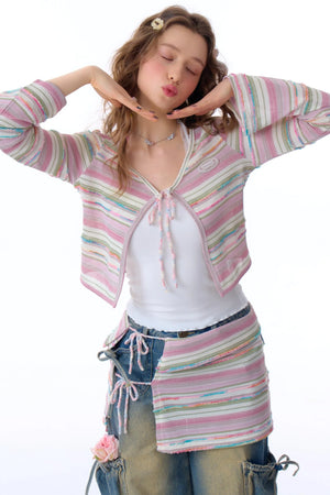 Contrast Stripe Short Cardigan