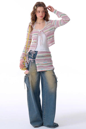 Contrast Stripe Short Cardigan