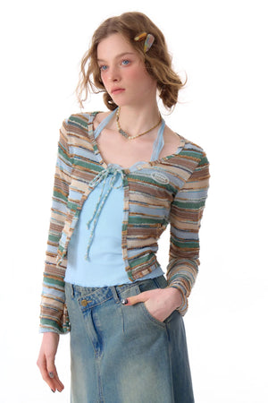 Contrast Stripe Short Cardigan