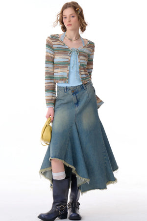 Contrast Stripe Short Cardigan