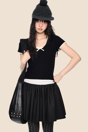 Contrast Striped Bow Knit Top